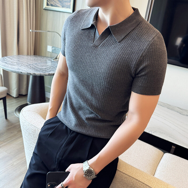 Men'S Polo Formal Wear - تي شيرت رجالي بقصة ضيقة وياقة