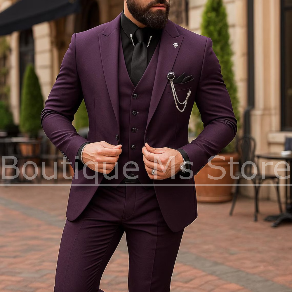 Men Formal Wear Outfits - بدلة رجالية من 3 قطع بزر