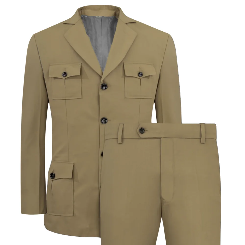 Men Formal Wear With Blazer - الدعاوى الرجالية Jakcet عادية الكاكي 2