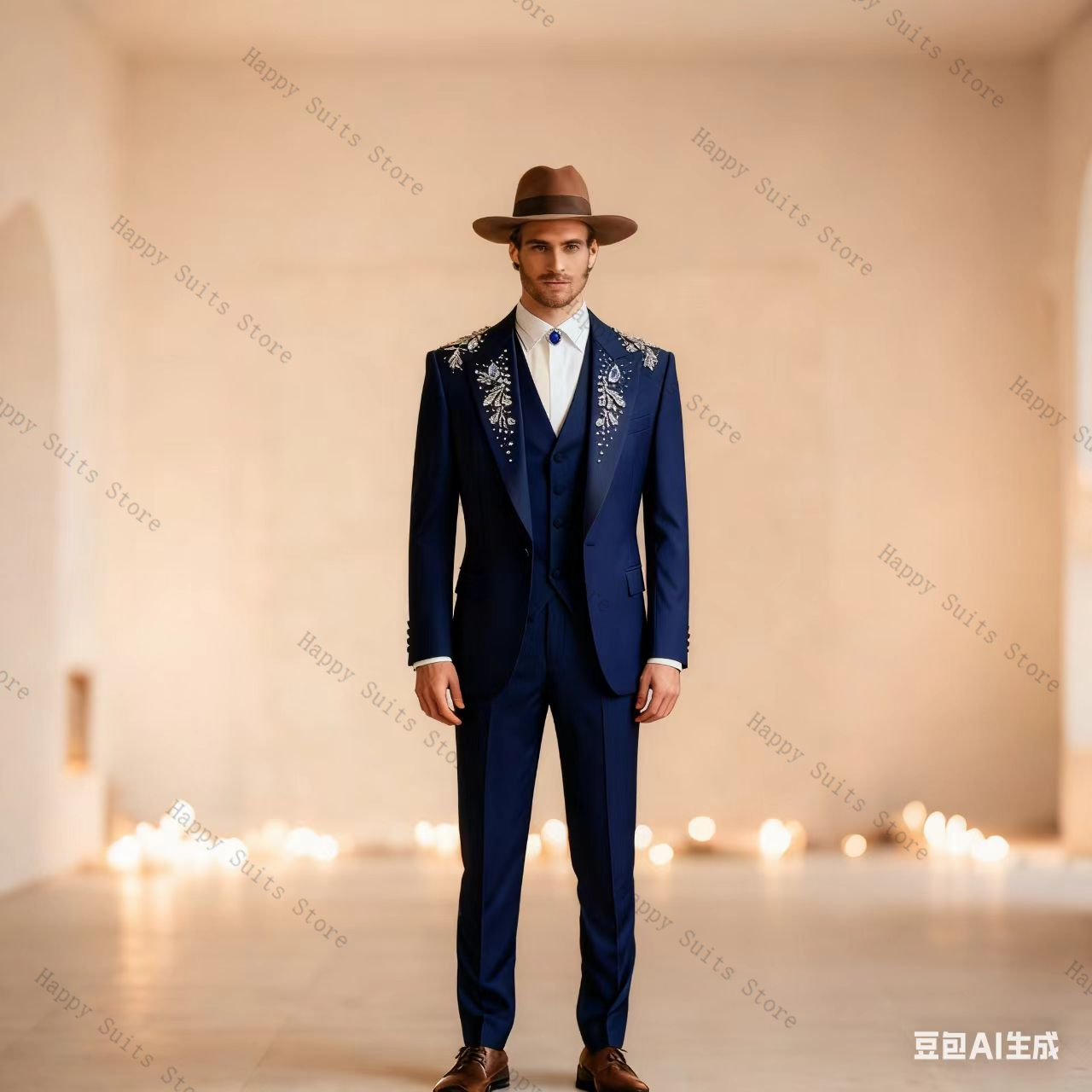 Men Formal Wear Outfits - الأزرق بلورات الرجال دعوى مجموعة 3