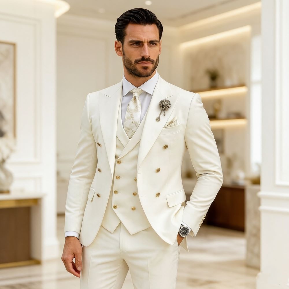 Men Formal Wear Modern - بدلة زفاف رجالية عصرية بلون عاجي
