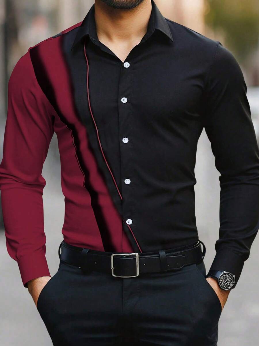 Men Formal Office Wear Shirts - قميص رجالي رسمي مخطط بأكمام طويلة
