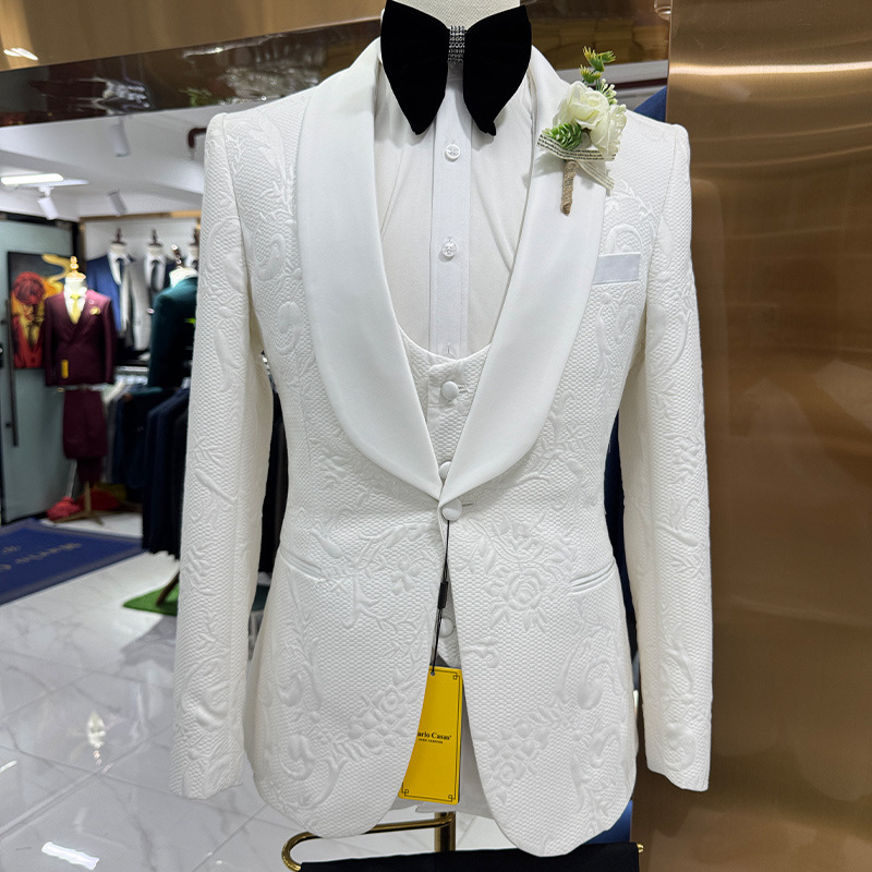 Formal Men Party Wear Jacket - بدلة زفاف رجالية بيضاء من 3