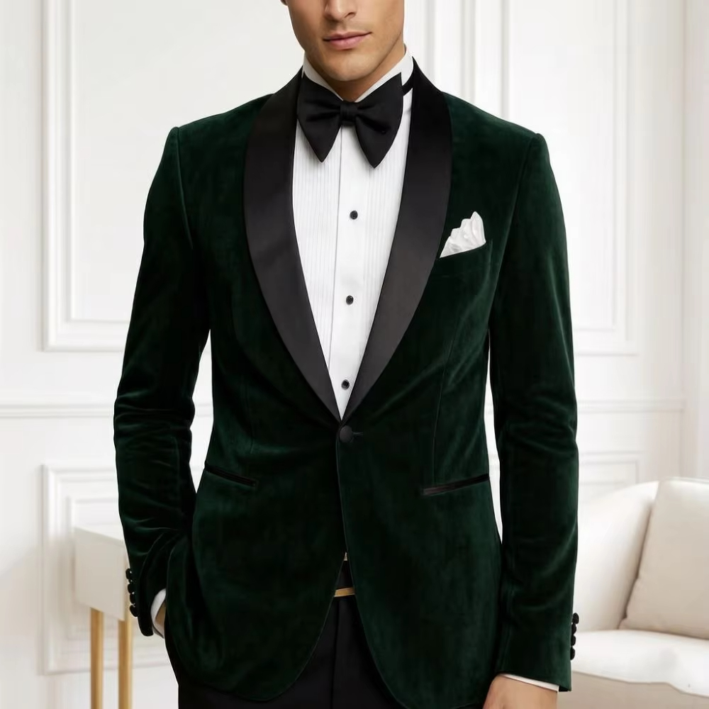 Formal Men Party Wear Jacket - بدلة رجالية مخملية بقصة ضيقة قطعة