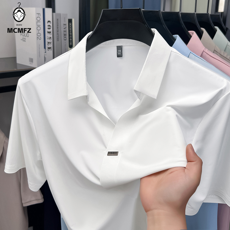 Men'S Polo Formal Wear - قميص رجالي بسيط بياقة مسطحة ومشبك