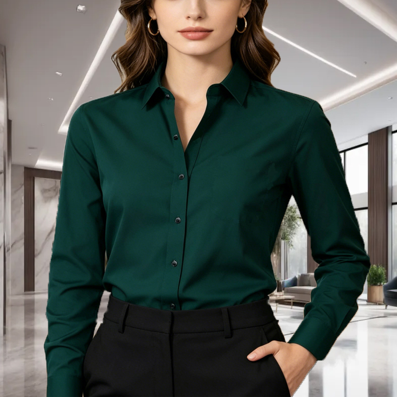 Men Formal Office Wear Shirts - قميص بأكمام طويلة بلون موحد للجنسين،