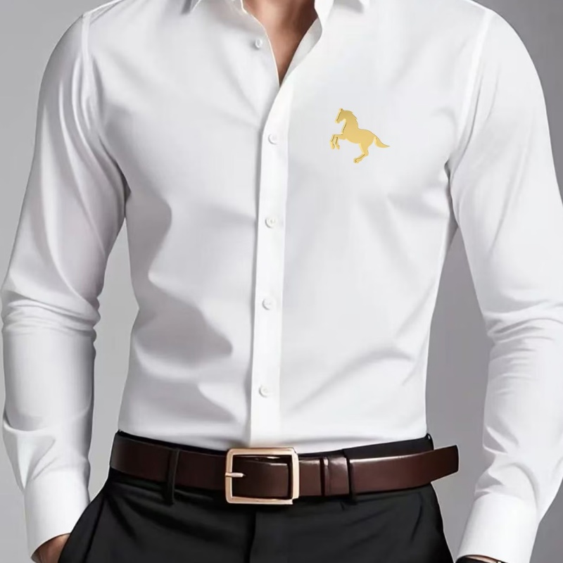 Men Formal Office Wear Shirts - قمصان رجالية أنيقة بطباعة شعار الحصان