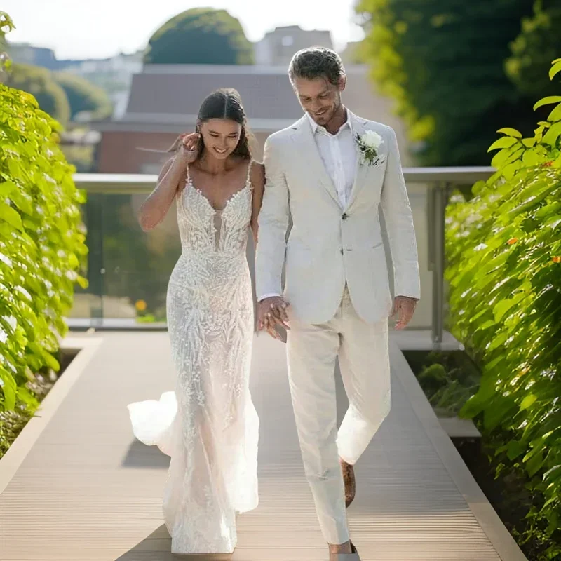 Men Formal Wear Modern - الكتان الزفاف سهرة للرجال الصيف الشاطئ