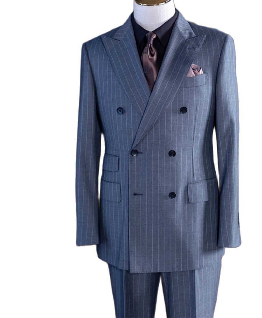 Men Formal Wear With Blazer - بدلة رجالية كلاسيكية مخططة باللون الرمادي