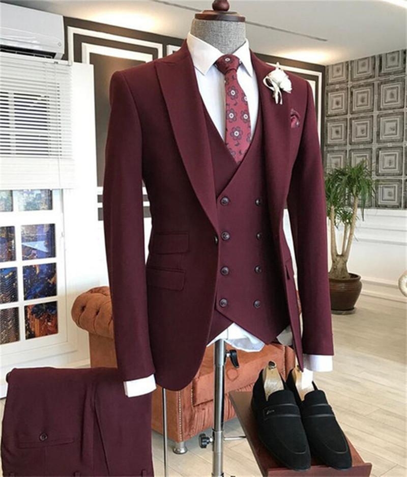 Men Formal Wear With Blazer - بدلة رجالي مزدوجة الصدر لون عنابي