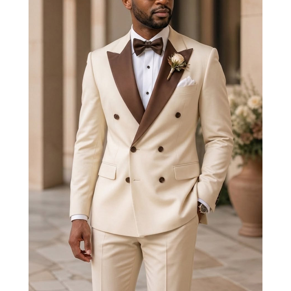 Men Formal Wear Outfits - بدلة توكسيدو رجالية مزدوجة الصدر بتصميم