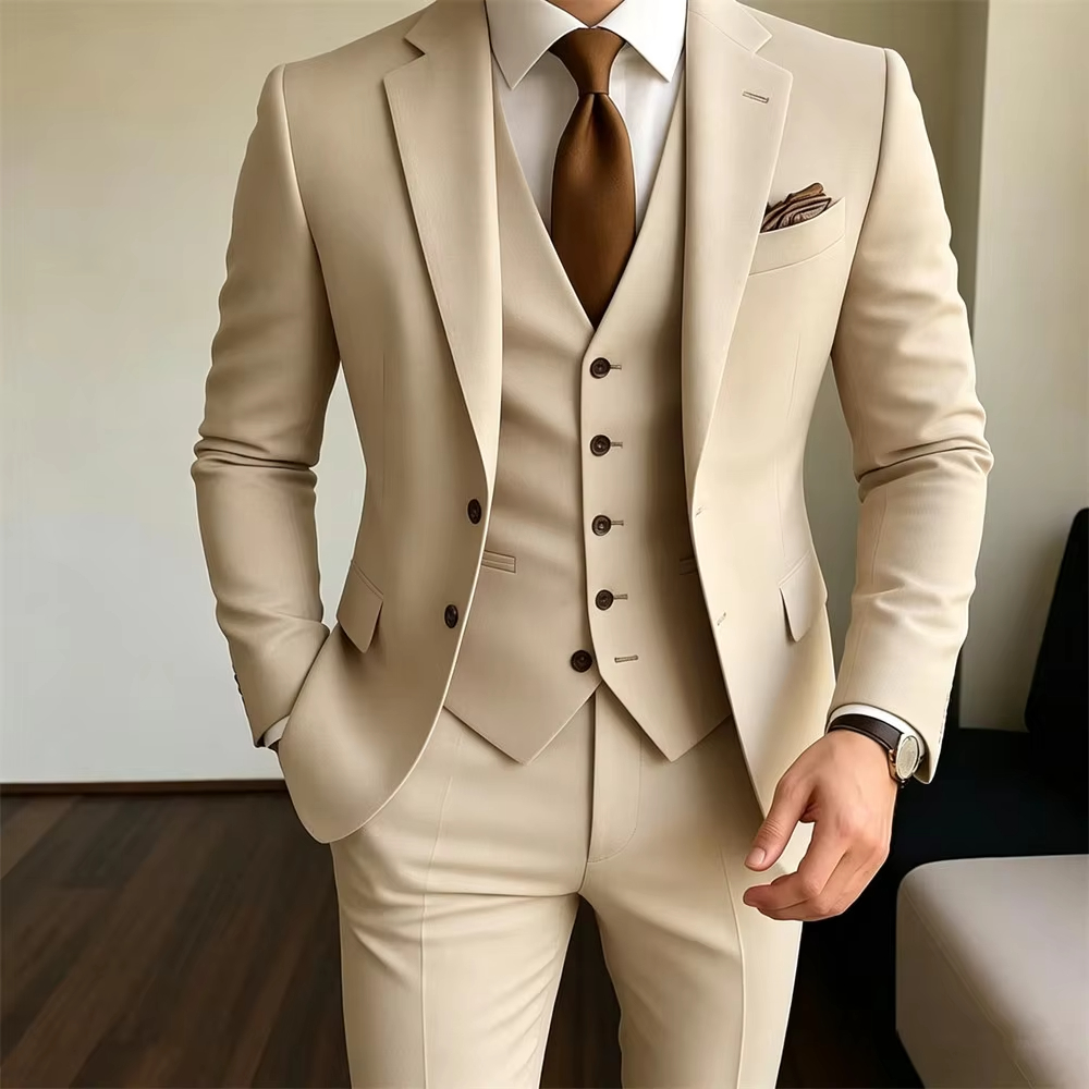بدلة رجالية كاكي من 3 قطع (جاك - مراجعة Khaki Formal Wear Men وسعره