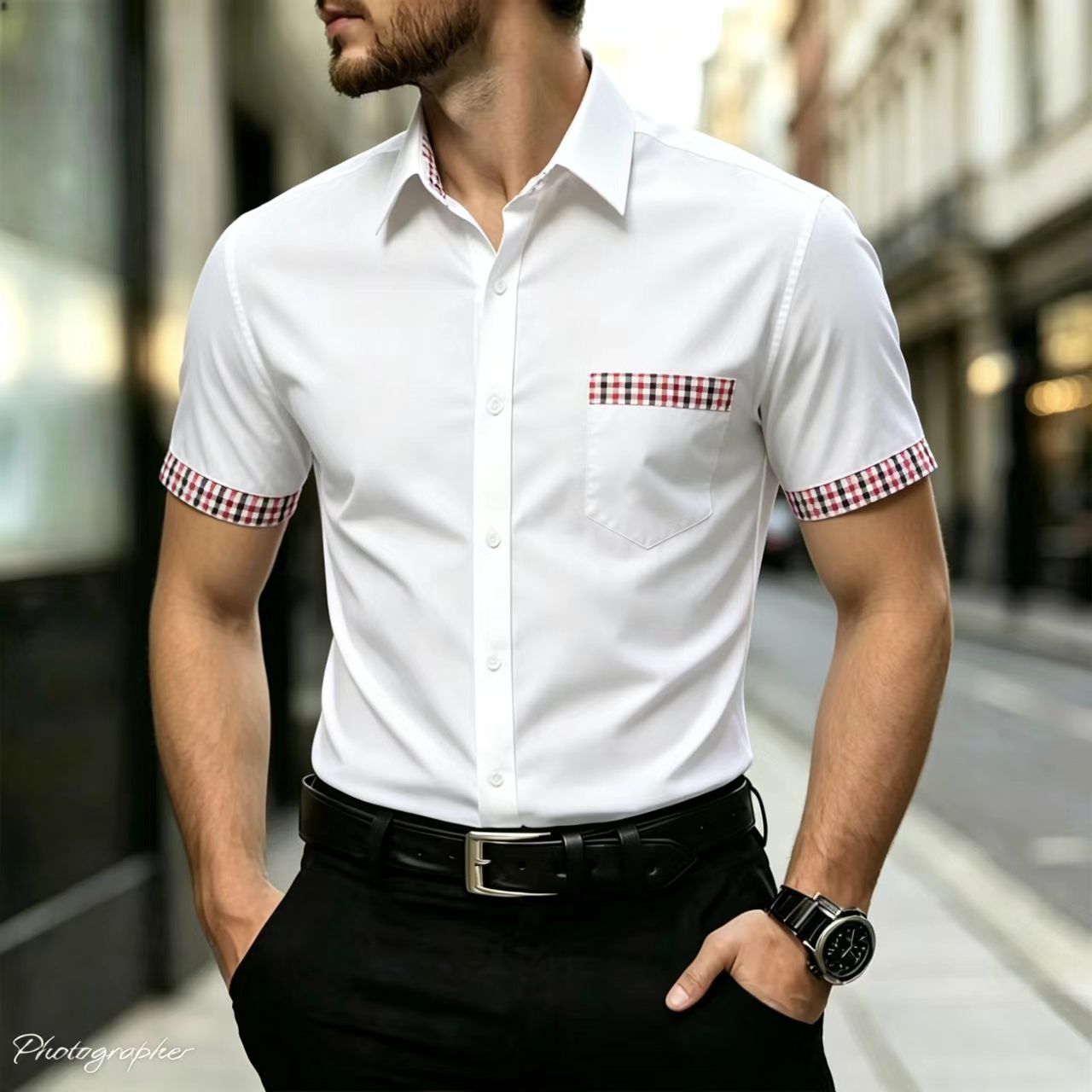 قميص رجالي بأكمام قصيرة مع ياق - مراجعة Men Formal Office Wear Shirts وسعره