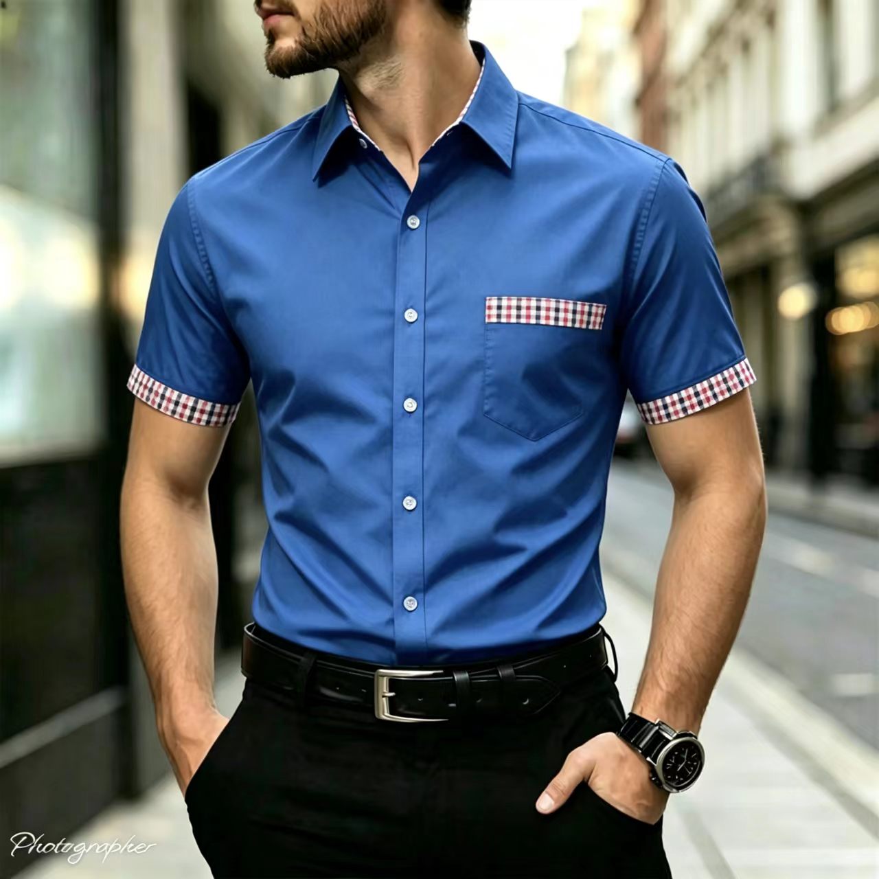 قميص رجالي بأكمام قصيرة مع ياق - مراجعة Men Formal Office Wear Shirts وسعره