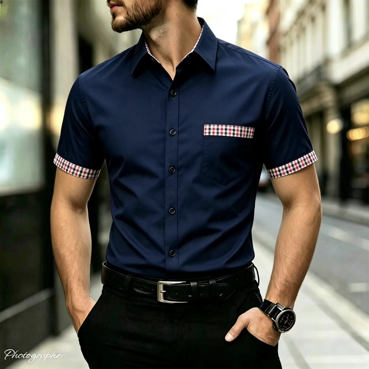 قميص رجالي بأكمام قصيرة مع ياق - مراجعة Men Formal Office Wear Shirts وسعره