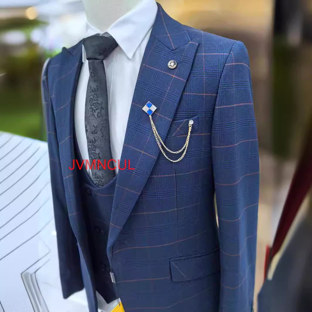 بدلة رجالية منقوشة من 3 قطع بق - مراجعة Men Formal Wear With Blazer وسعره