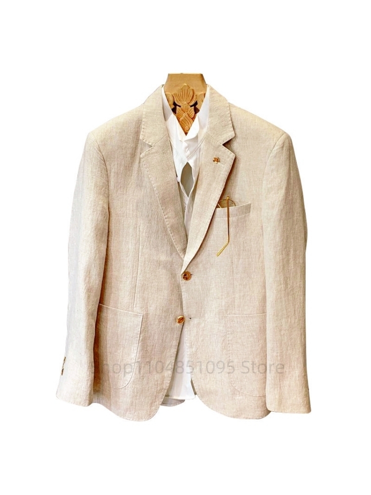 بدلة رجالية بيج من الكتان، ستر - مراجعة Men Formal Wear Design وسعره