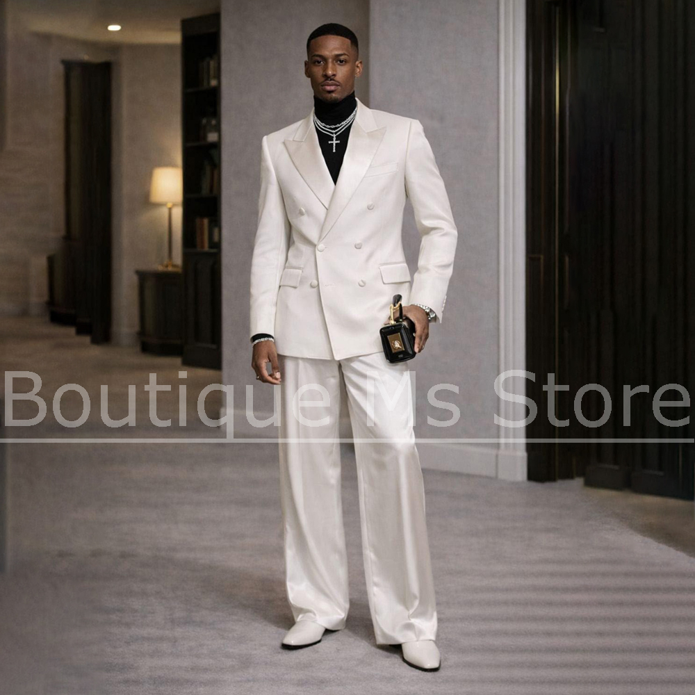 بدلة رجالية بيضاء من الساتان م - مراجعة Men Formal Wear Modern وسعره