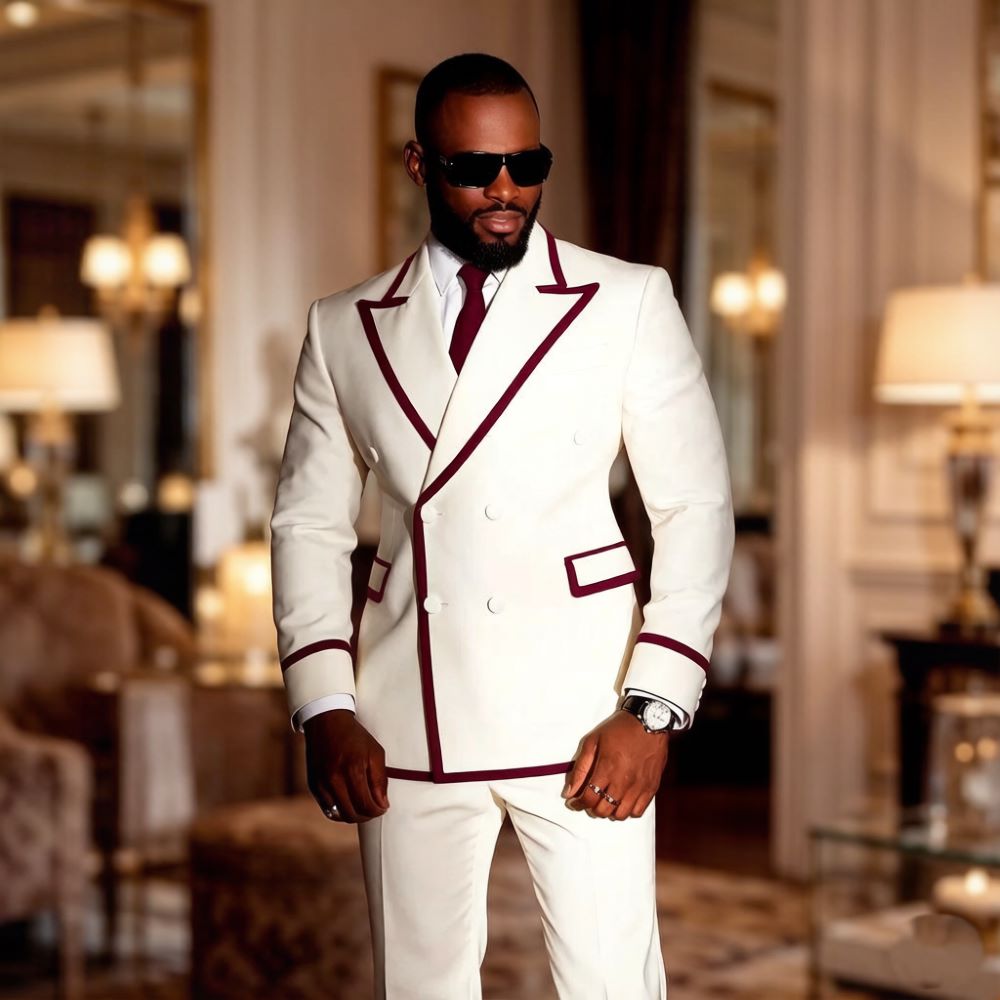 بدلة رجالية بيضاء مزدوجة الصدر - مراجعة Mens Formal Look وسعره