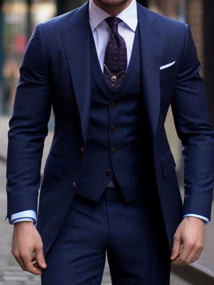 الأزرق الداكن 3 قطع الدعاوى ال - مراجعة Men Formal Wear With Blazer وسعره