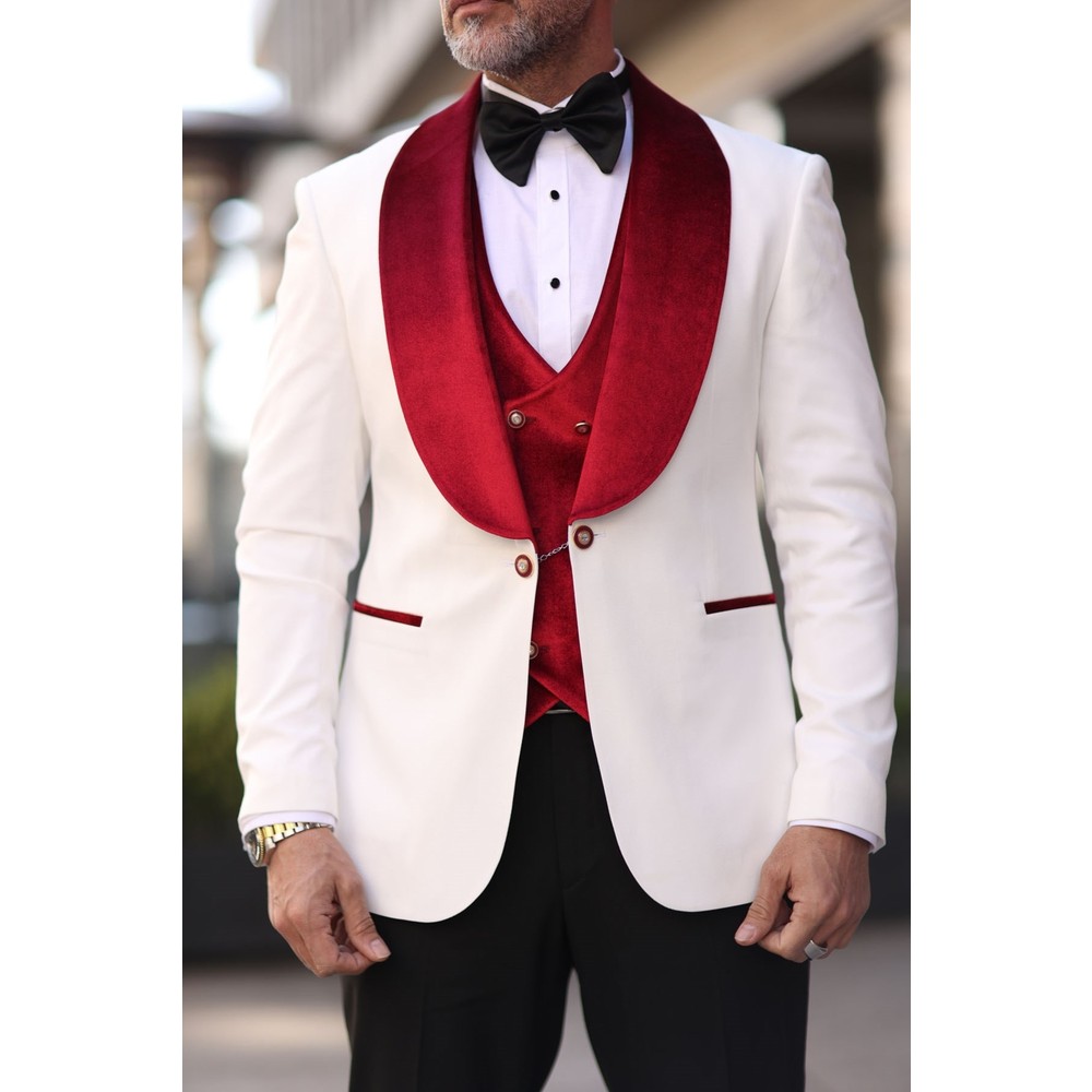 أحمر أبيض الرجال الزفاف البدلا - مراجعة Men Formal Wear Modern وسعره